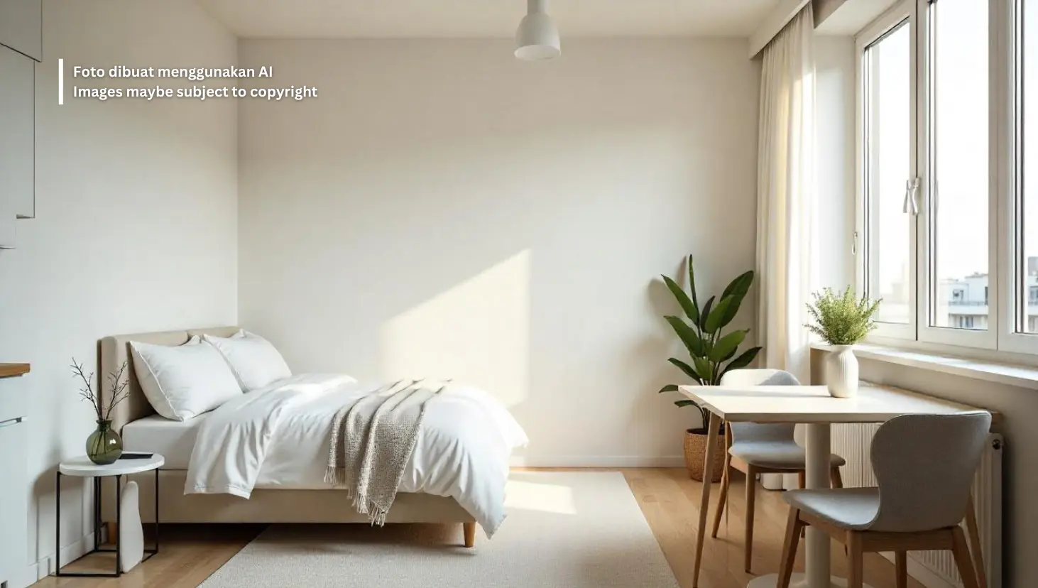 Warna putih memberikan efek luas pada apartemen studio