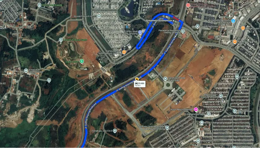 Gambar satelit proyek jalan tembusan Gading Serpong Boulevard ke BSD City