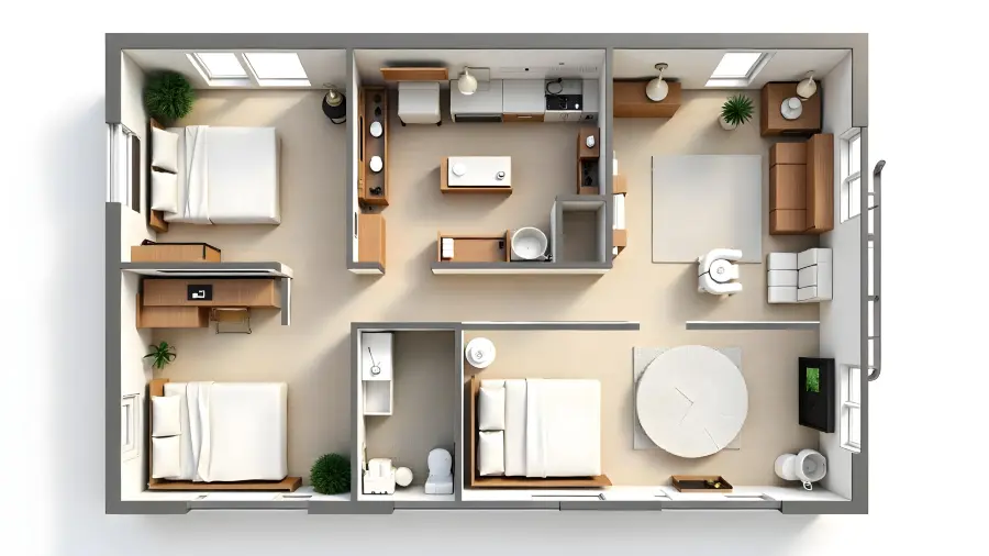 Contoh denah apartemen 3 kamar tidur
