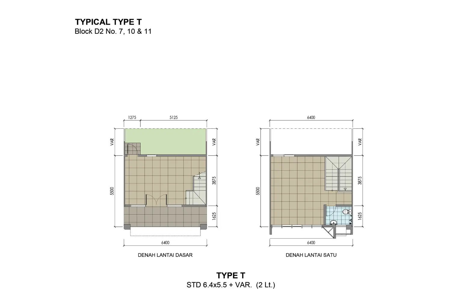 Denah Ruko 2 Lantai 6,4x5,5 Blok D2 No. 7, 10 & 11
