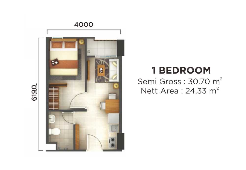 Denah Unit Apartemen 1 Bedroom