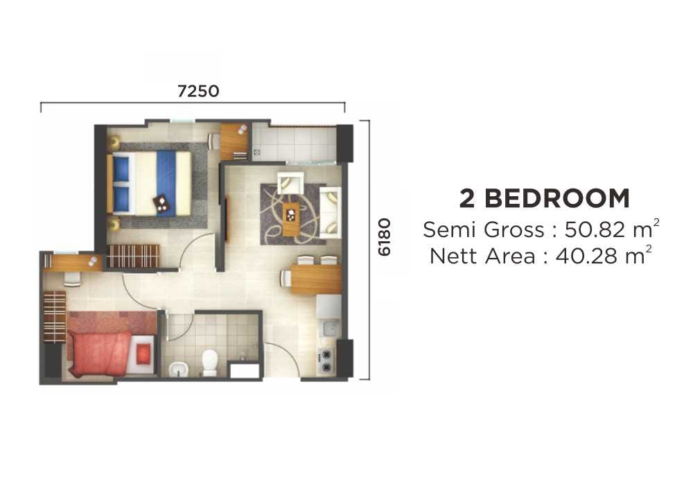 Denah Unit Apartemen 2 Bedroom