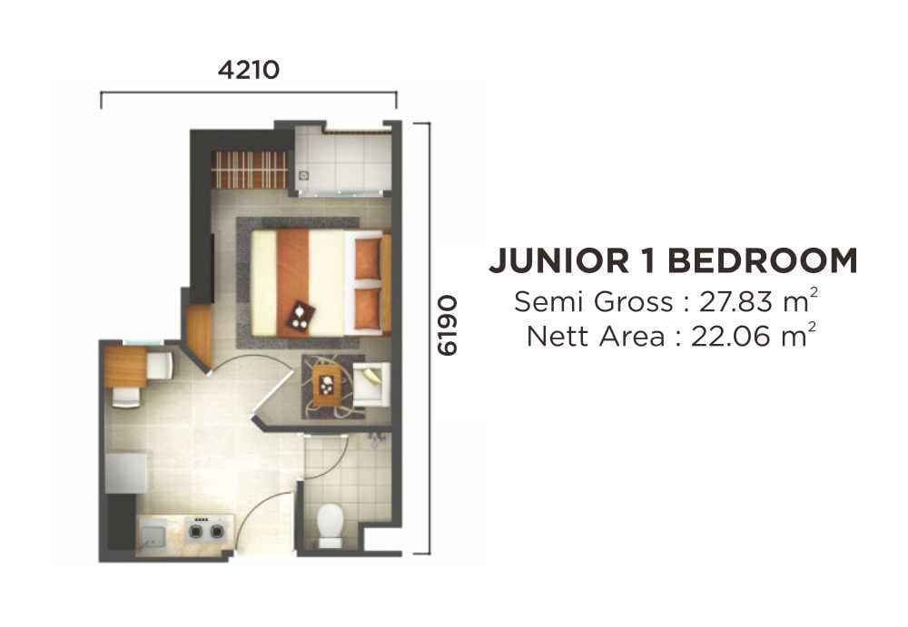 Denah Unit Apartemen Junior 1 Bedroom